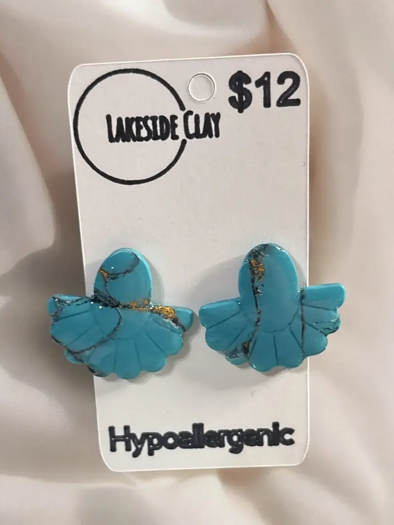 Faux Turquoise Oval Fan Studs