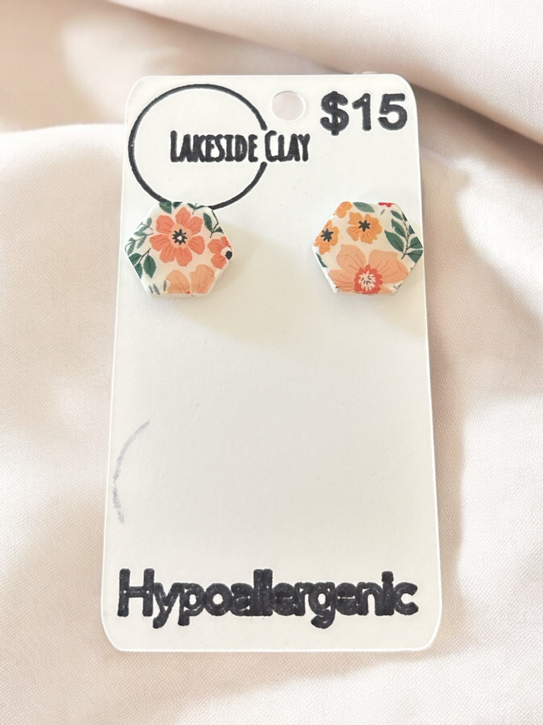 Flower Pattern Hexagon Studs