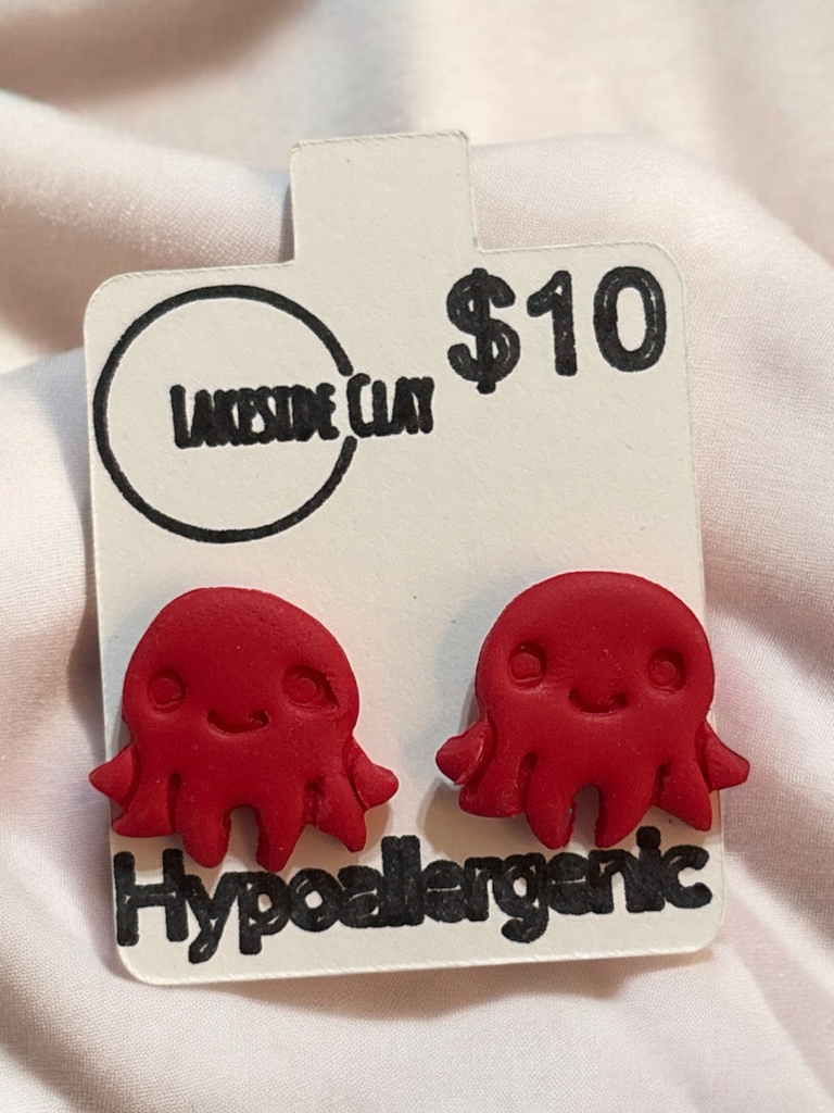 Red Octopus Studs