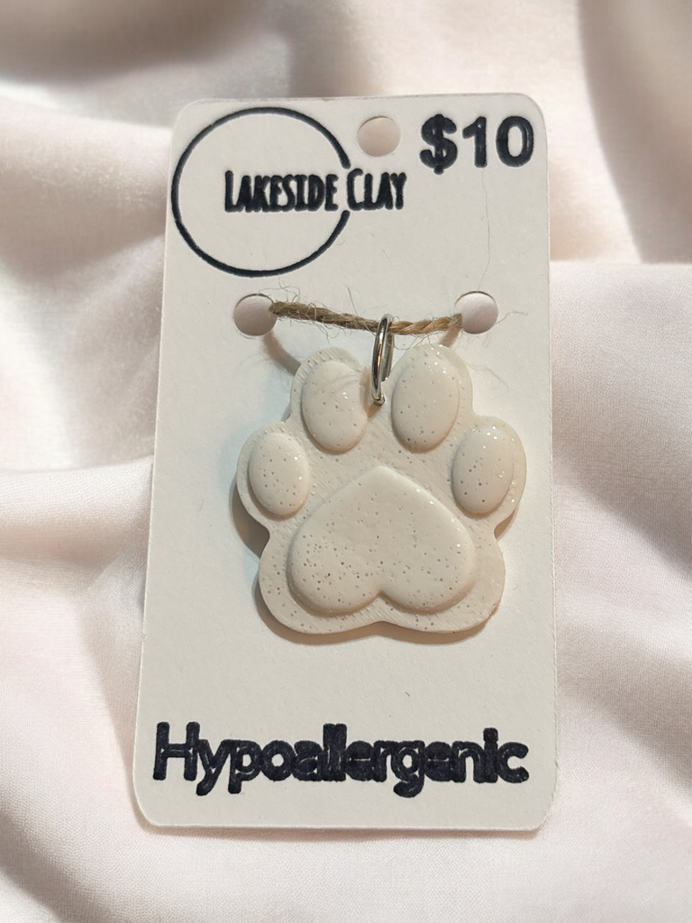 White Sparkly Paw Pendant