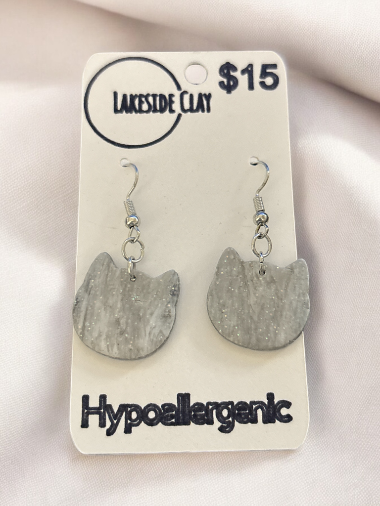 Grey Marble Sparkly Cat Faces