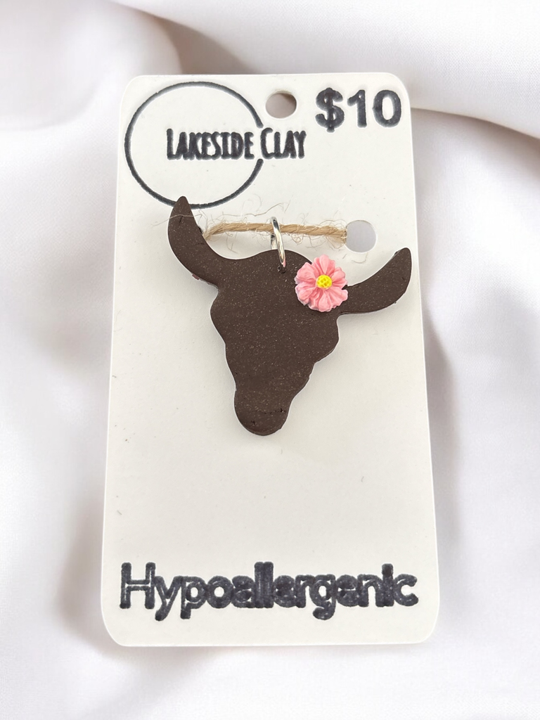 Steer with Pink Flower Pendant