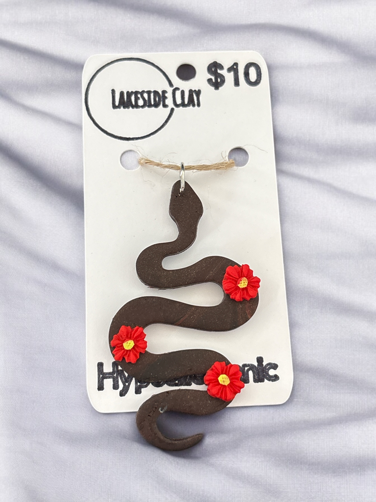 Snake Pendant with Red Flowers