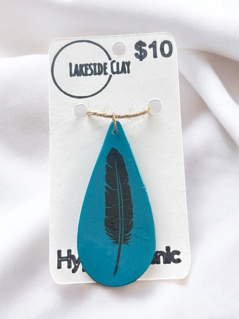 Teal Feather Drop Pendant