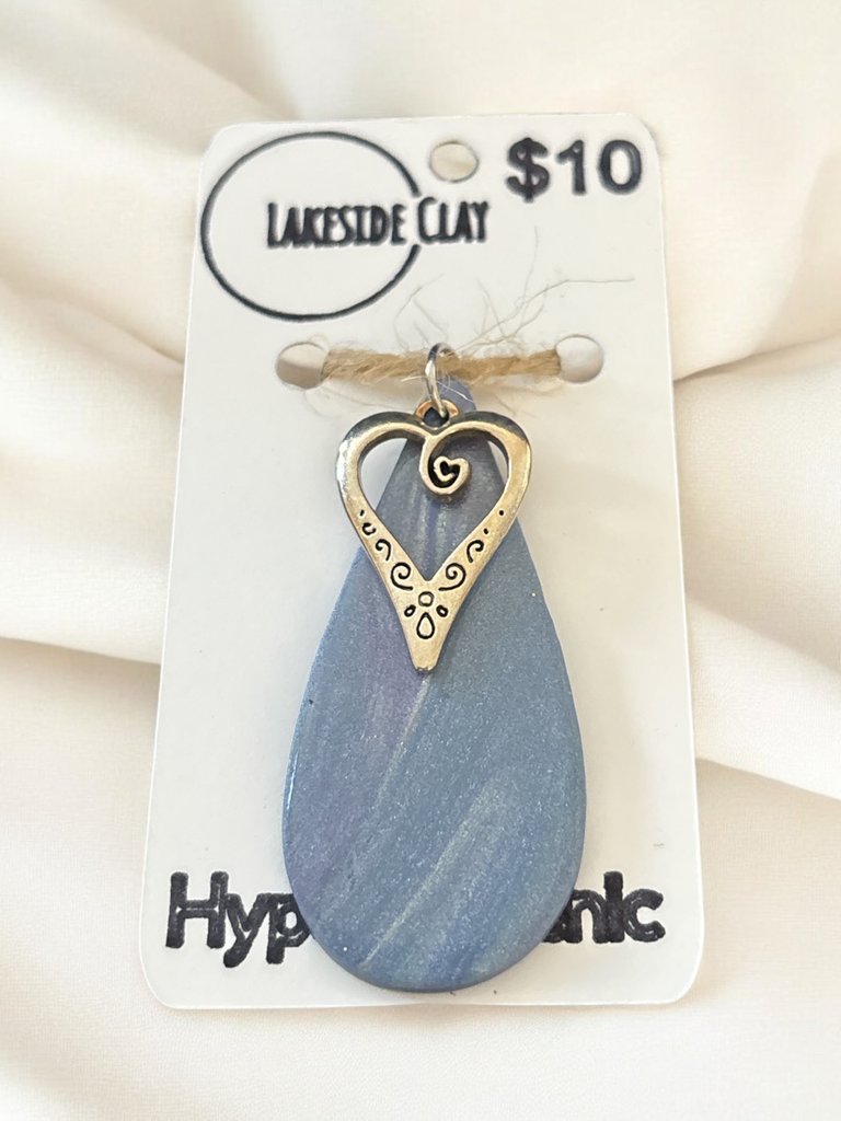 Blue Opal Twist Drop Pendant with Heart Charm