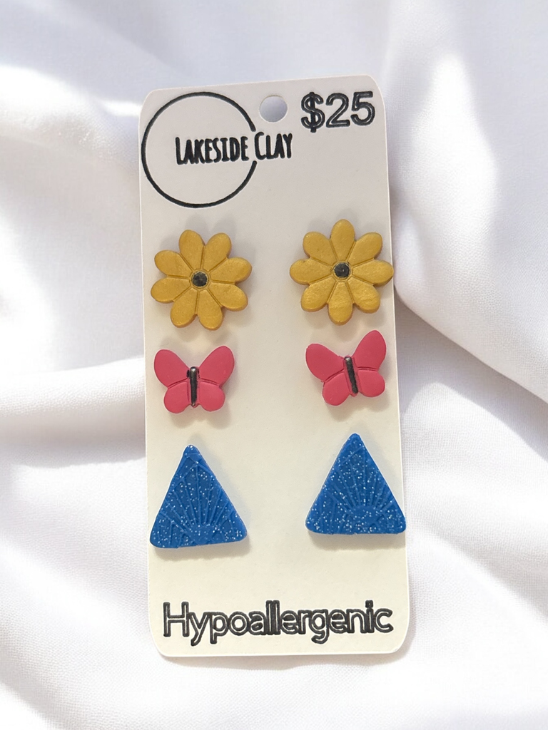 Flower, Butterfly, Triangle Studs