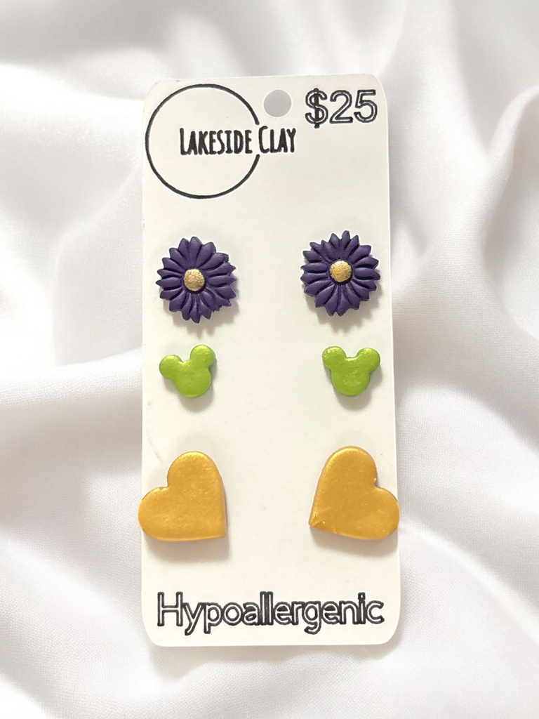 Flowers, Mice, Hearts Studs