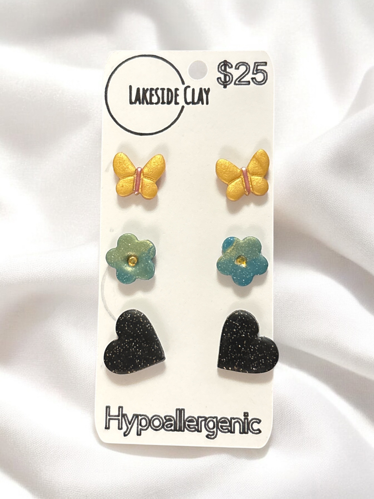 Butterflies, Flowers, Hearts Studs