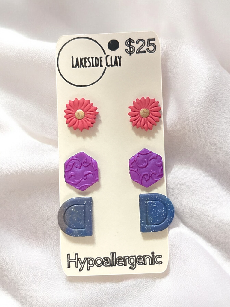 Flowers, Hexagons, Semi Circles Studs