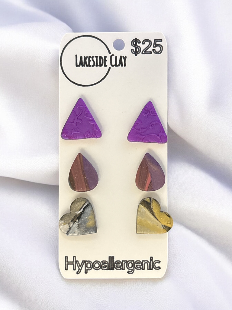 Triangles, Drops, Hearts Studs