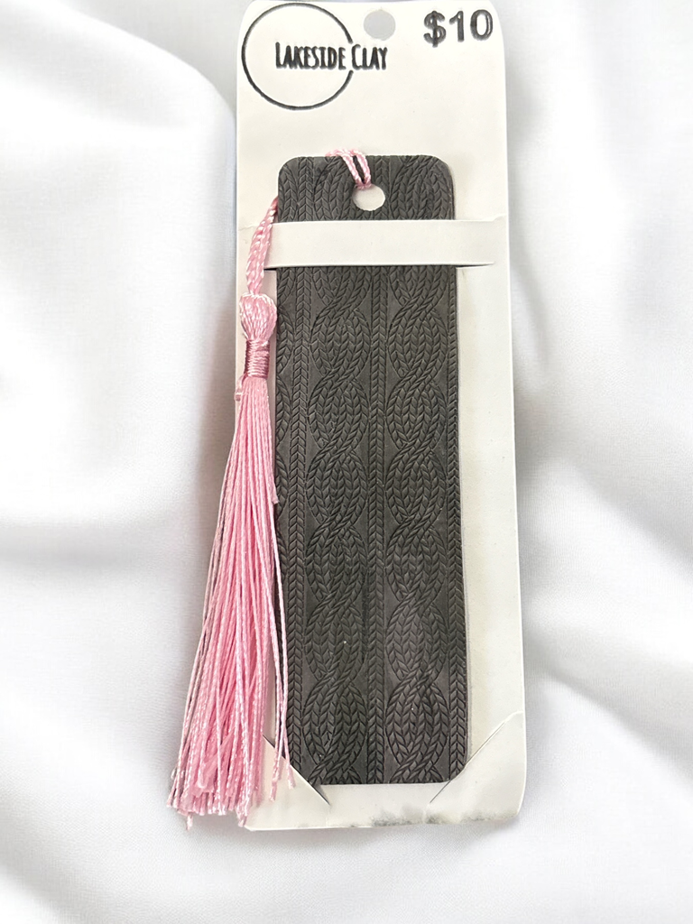 Grey Pink Twist Knit Bookmark