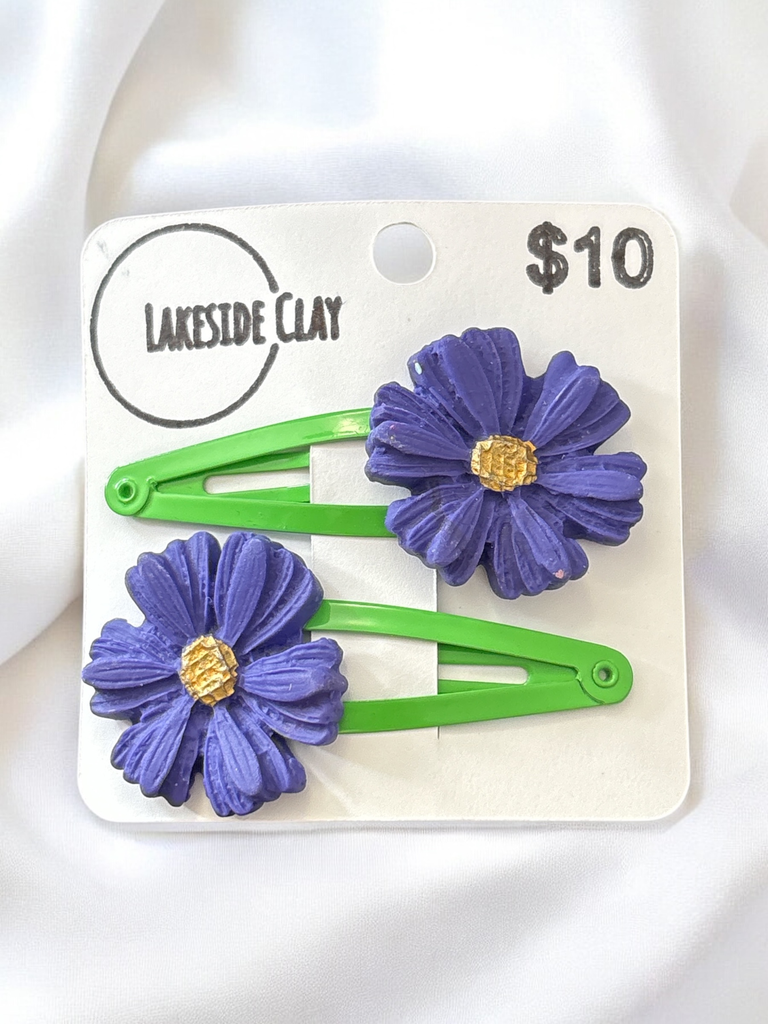 Large Purple Blue Flowers Hair Clips