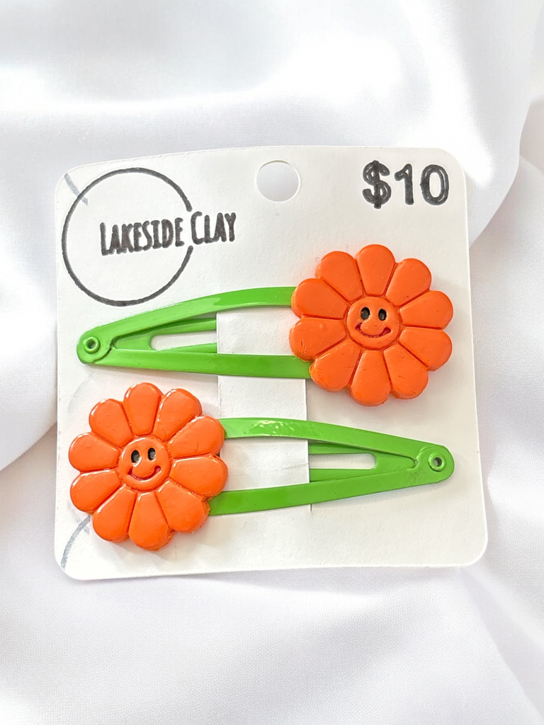 Orange Smiley Flowers Hair Clips