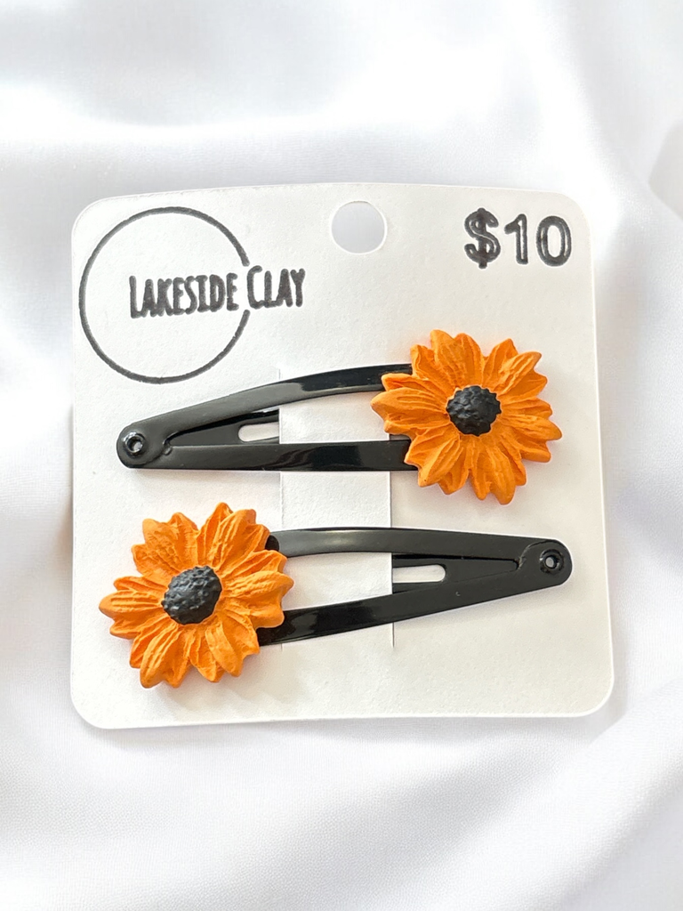 Orange Sunflowers Hair Clips