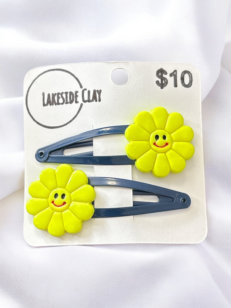 Yellow Smiley Flowers Hair Clips