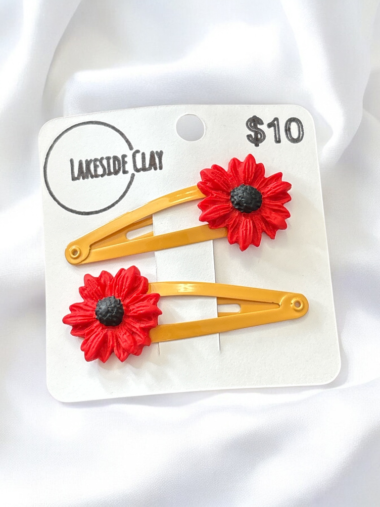 Red Flowers Hair Clips