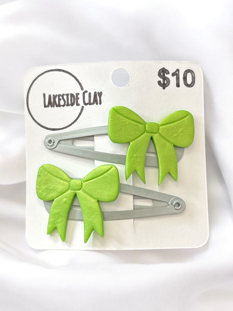 Green Bows Hair Clips