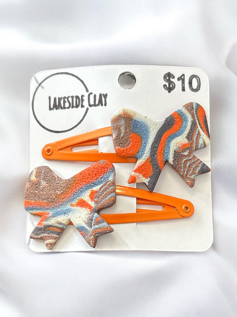 Retro Marble Bows Hair Clips