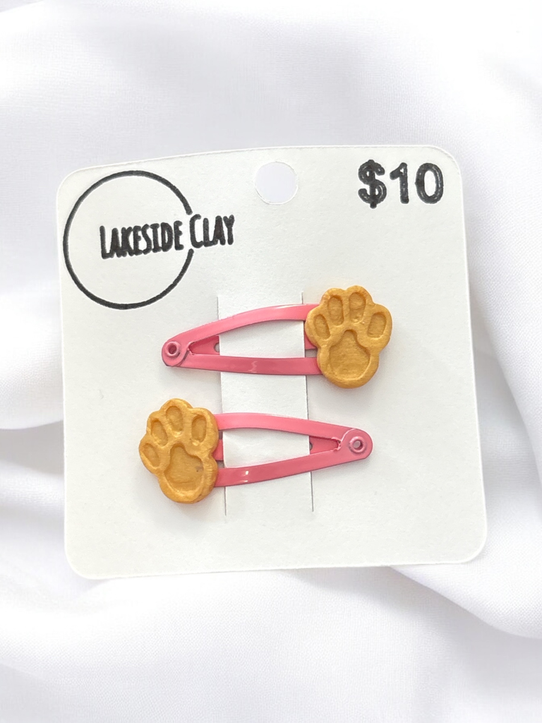 Gold Paw Prints Hair Clips