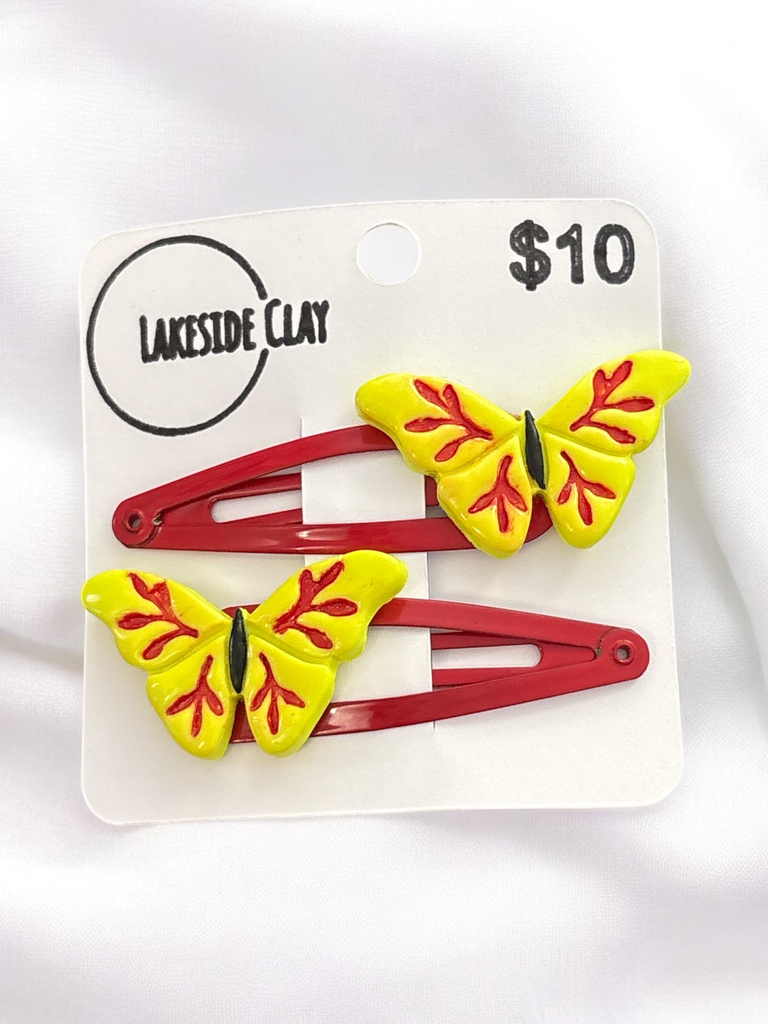 Yellow & Red Butterflies Hair Clips