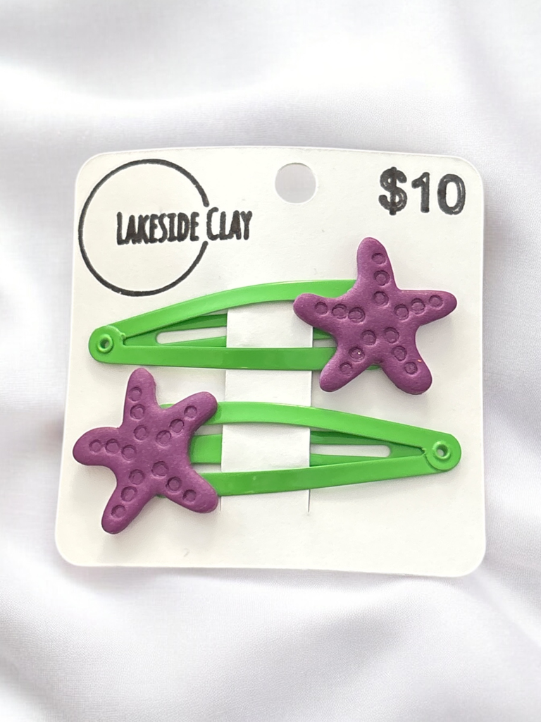 Purple Starfish Hair Clips