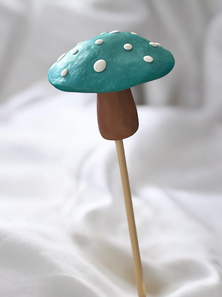 Teal Mushroom Plant Stake