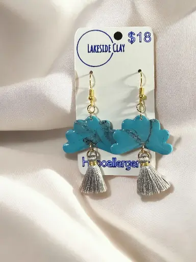 [56-9] Faux Turquoise Fans with Tassels