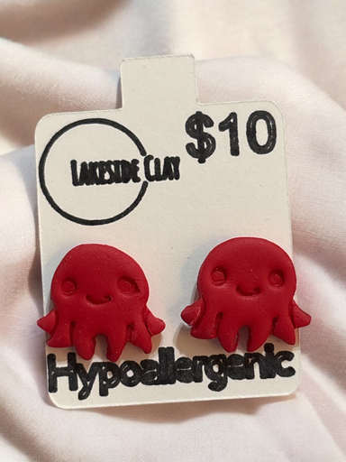 [35-9] Red Octopus Studs