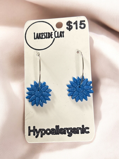 [11-16] Sparkly Blue Flower Hoops