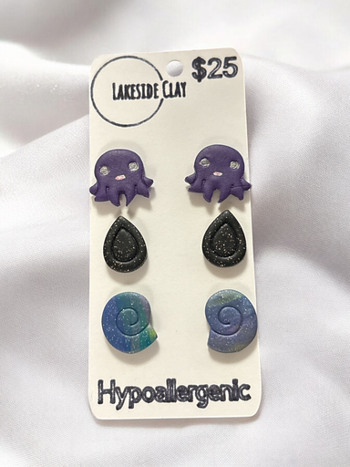 [SP-38] Octopus, Drops, Swirl Shells Studs