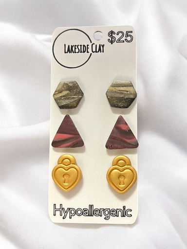 [SP-12] Hexagons, Triangles, Heart Locks Studs