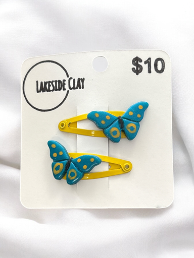 [16-72] Teal & Yellow Butterflies Hair Clips